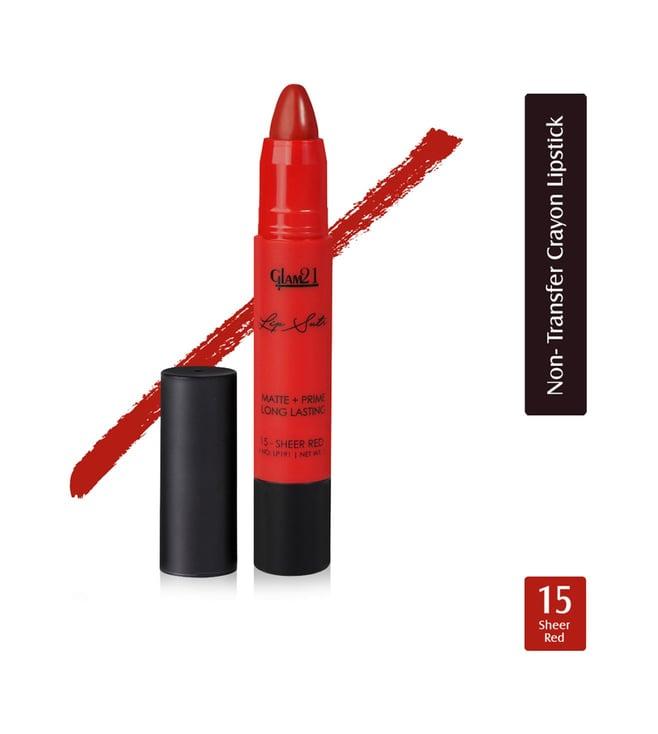 glam21 lip sutra matte + prime crayon lipstick 15 sheer red - 2.8 gm