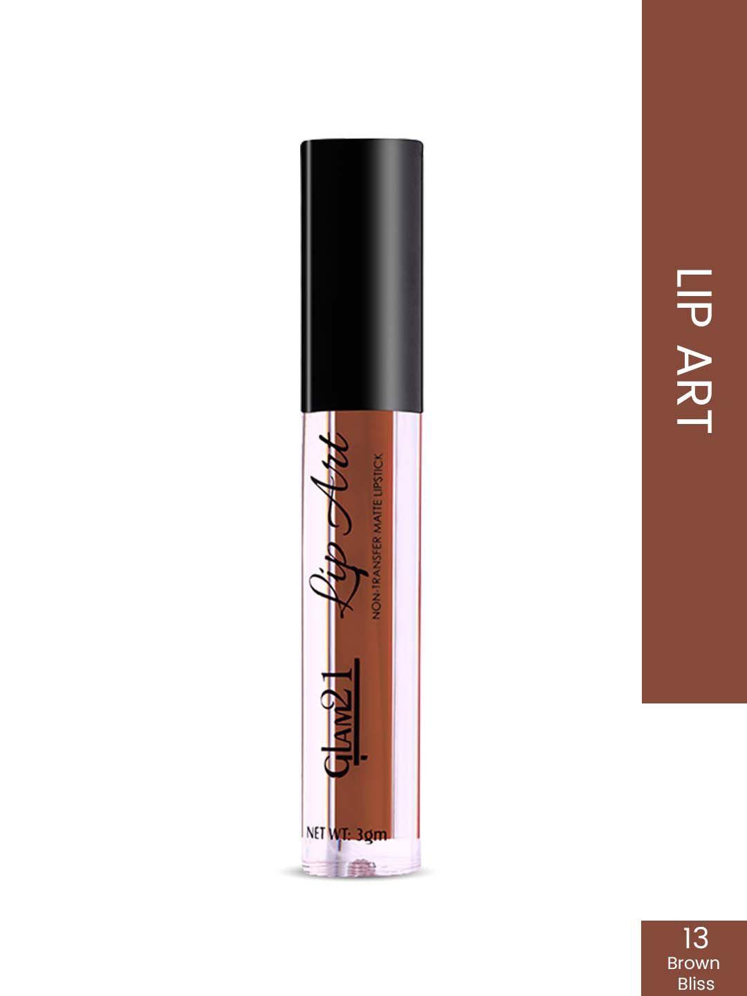 glam21 lip art non-transfer matte liquid lipstick 3 g - brown bliss 13