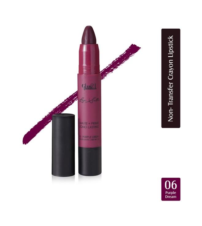 glam21 lip sutra matte + prime crayon lipstick 06 purple dream - 2.8 gm