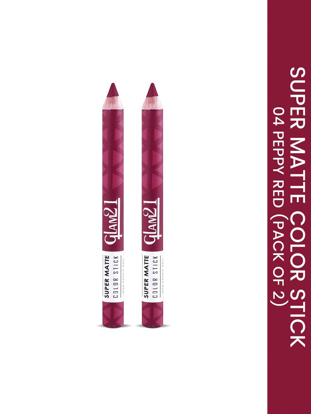 glam21 set of 2 super matte non-drying long-lasting colorstick - peppy red 04