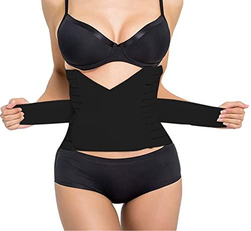 glamoras® postpartum recovery belly band waist trainer cincher trimmer tummy control slimming body shaper shapewear belt stripe design, size-l, black