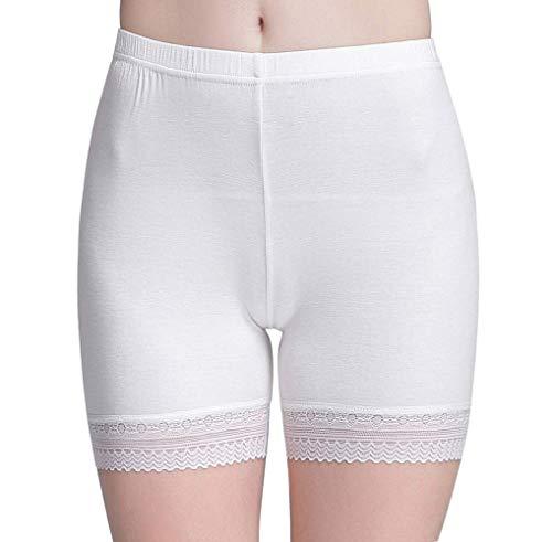 glamoras® women’s/girl’s 4 way stretch cotton spandex high waist safety pants/cycling shorts with lace,free size,white