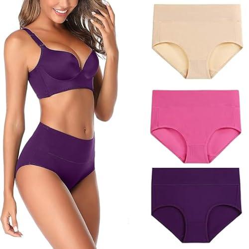 glamoras® women’s cotton high wasit underwear full coverage brief panty | ladies soft, comfortable, breathable underpants briefs panties | size: m - xxl - pack of 2-2xl