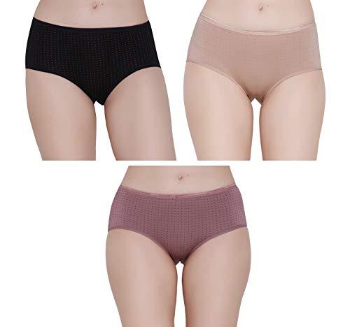 glamoras® women's/girl’s polka dot super soft modal fabric full coverage hipster panty,(beige,black&brown color, size l)