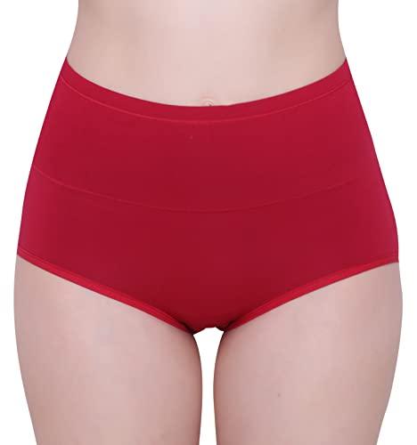 glamoras® women's cotton spandex high waist panty/tummy control panty, size: l-xl (l, maroon)