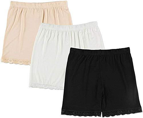 glamoras® women's girl's 4 way stretch cotton short length lace cycling shorts/yoga shorts/under skirt shorts/safety shorts,free size, (pack of 3) black/white/beige