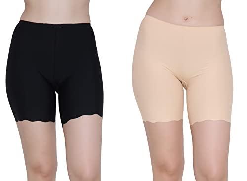 glamoras nylon spandex high waist seamless under skirt shorts for women & girls | shorts high waist stretchable skin fit shorties tights cycling shorts biker bicycle shorts - beige/black - medium