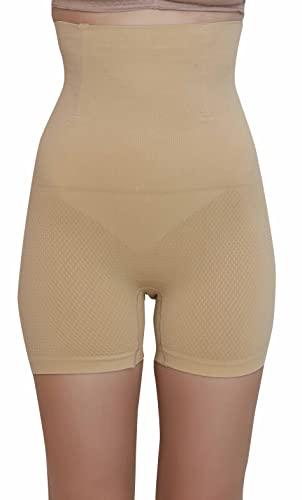 glamoras women’s cotton nylon spandex no rolling down shapewear body shaper comfort tummy thigh waist control hi-waist thigh slimmer, size xl/xxl, beige