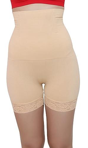 glamoras women’s no rolling down high waist tummy control/tummy tucker/butt lifter/body shaper shapewear with lace-beige-xl (pack of 1)