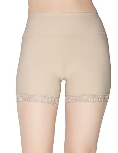 glamoras women’s nylon spandex high waist ice silk seamless comfortable safety shorts/under skirt shorts/cycling shorts with lace, free size, beige