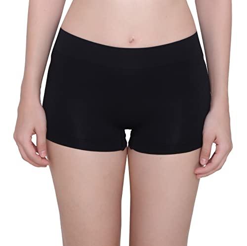 glamoras women’s nylon spandex mid rise full coverage seamless no panty lines no show boy shorts panty - free size, black, pack of 1