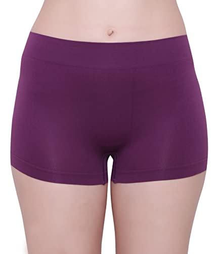 glamoras women’s nylon spandex mid rise full coverage seamless no panty lines no show boy shorts panty - free size, purple, pack of 1