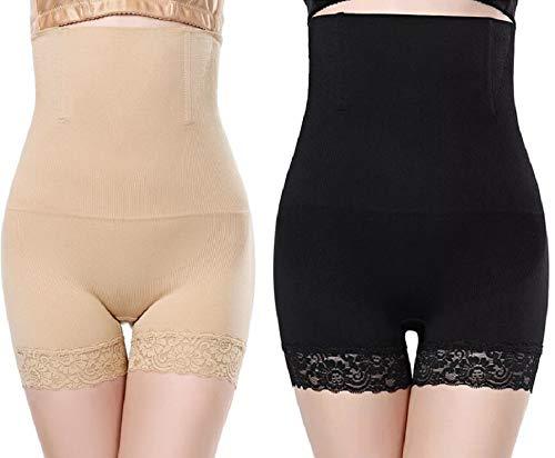 glamoras women’s nylon spandex no rolling down high waist tummy control/tummy tucker/butt lifter/body shaper shapewear with lace (xl, black,beige)