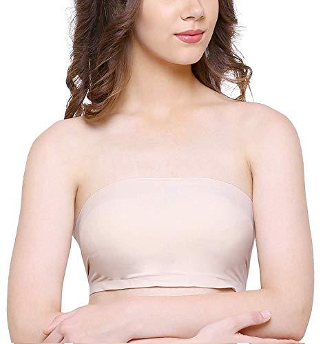 glamoras women’s nylon spandex padded wire free tube bra free size, beige