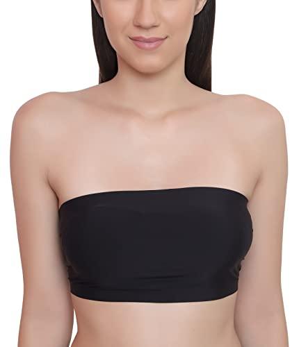 glamoras women’s nylon spandex tube bra padded full coverage non wired seamless strapless stretchable back hook bandeau top bras comfort fit for girls - free size, black