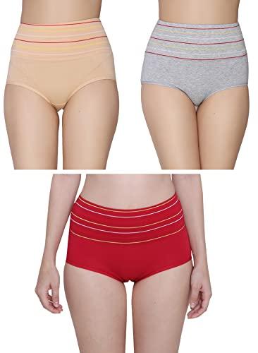 glamoras women's cotton spandex high waist full coverage hipster panty everyday briefs, free size, pack of 3 hipster panties