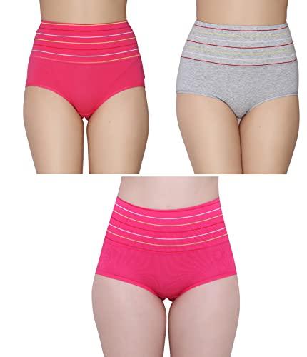 glamoras women's cotton spandex high waist full coverage hipster panty everyday briefs, free size, pack of 3 hipster panties