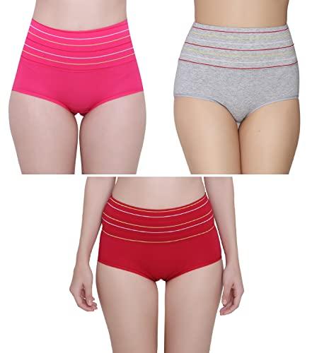 glamoras women's cotton spandex high waist full coverage hipster panty everyday briefs, free size, pack of 3 hipster panties