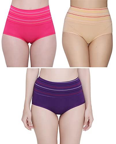 glamoras women's cotton spandex high waist full coverage hipster panty everyday briefs, free size, pack of 3 hipster panties