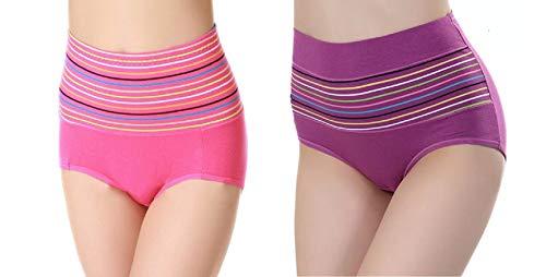 glamoras women's cotton spandex high waist panty/tummy control panty (pack of 2) pink-purple, free size