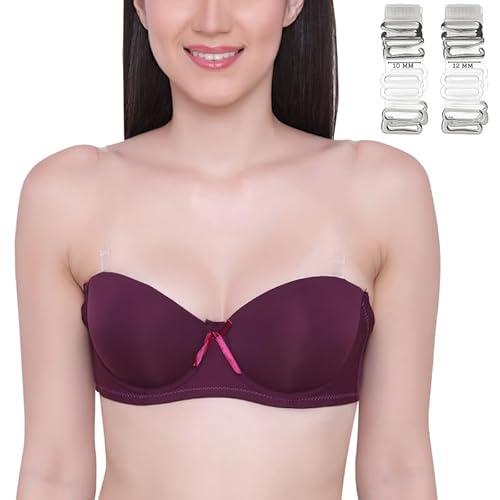 glamoras women's demi cup bra | nylon spandex, padded, underwired, push up bra for women | transparent detachable straps, 3/4 coverage bra (with 2 pair extra straps) | (34, purple)