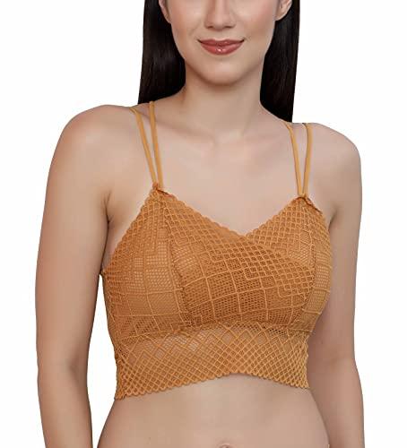 glamoras women's lace spandex padded wire free adjustable straps lace floral pattern everyday bra | smooth lace full coverage bralette bandeau bra crop tube top, free size yellow