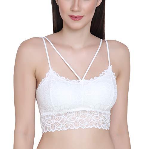 glamoras women's lightly padded solid floral lace camisole with light padding seamless breathable stretchable spaghetti straps bralette bras removable pads - free size, white-101