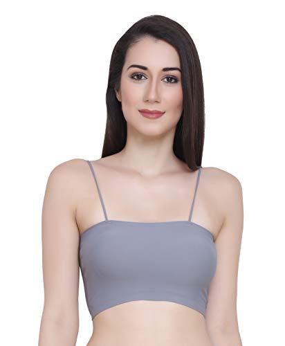 glamoras women's nylon bandeau tube bra non padded wire free seamless stretchable comfort fit bralette bras regular wear, size-m, grey