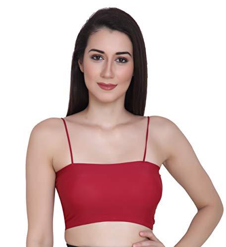 glamoras women's nylon bandeau tube bra non padded wire free seamless stretchable comfort fit bralette bras regular wear, size-m, maroon