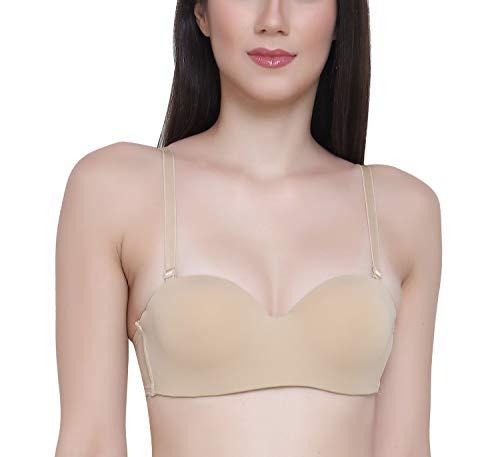 glamoras women's nylon spandex everyday padded t-shirt bra wired seamless stretchable comfort fit bandeau bras cup size-b to c, size-32, b-cup, beige