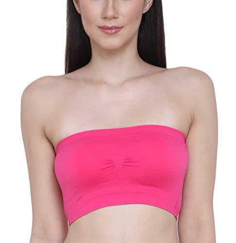 glamoras women's nylon spandex tube bra everyday wear padded wire free stretchable strapless bandeau bras, size-34, pink