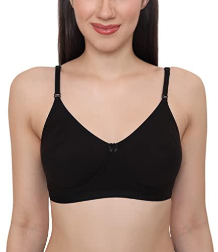 glamoras women's soft poly cotton non padded wirefree everyday t-shirt bra with adjustable straps | seamless cups full coverage bra for women daily use | color- black, size 34, b cup