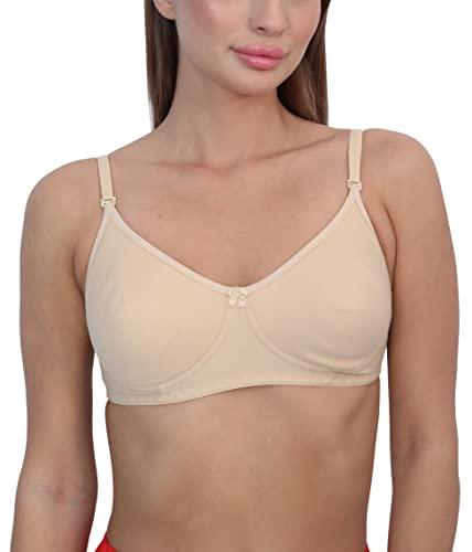 glamoras women cotton soft pad non wired full coverage adjustable & removable straps bra, size-36b, color-beige