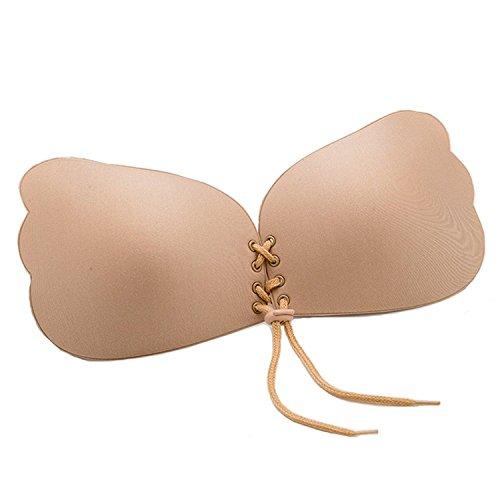 glamoras women nylon lightly padded non-wired reusable backless strapless push up bra sticky self adhesive sticky solid invisible stick-on bras (b - cup, beige)