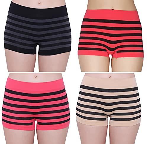 glamoras women nylon spandex seamless boyshort panties, free size, pack of 4, red, black, beige, pink