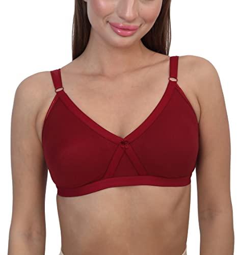 glamoras women poly cotton pc interlock fabric full coverage non-padded non-wired adjustable straps everyday bra, size 32-40, c & d cup maroon