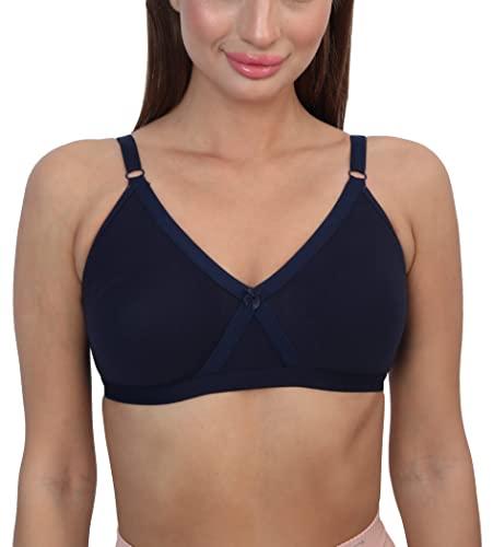 glamoras women poly cotton pc interlock fabric full coverage non-padded non-wired adjustable straps everyday bra, size 32-40, c & d cup navy blue