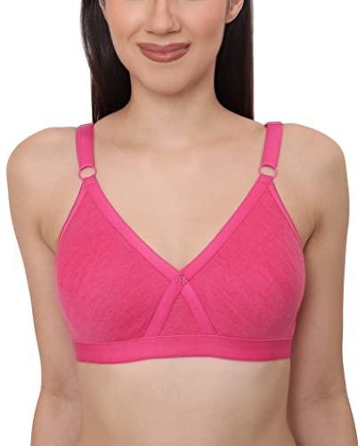 glamoras women poly cotton pc interlock fabric full coverage non-padded non-wired adjustable straps t-shirt bra everyday bra side support shaper, size-34, c cup, pink