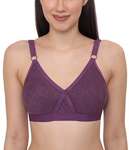 glamoras women poly cotton pc interlock fabric full coverage non-padded non-wired adjustable straps t-shirt bra everyday bra side support shaper, size-34, c cup, purple