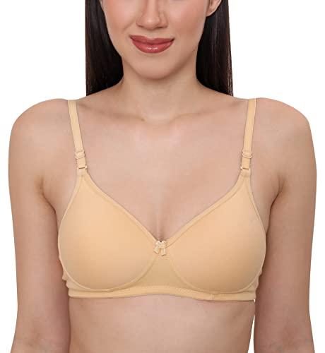 glamoras women poly cotton pc interlock fabric full coverage padded non-wired adjustable straps tshirt bra everyday bra, size 36, color-beige, c cup