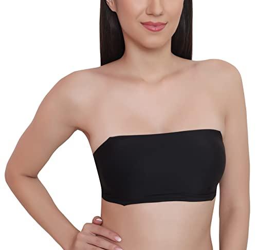 glamoras womens nylon spandex padded wire free seamless strapless tube bandeau back hook bra with removable pads, free size, black