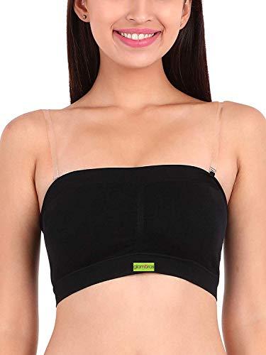 glamoras womens padded seamless multi-way tube bra with back hook closure and removable transparent and same color straps (removable pads), free size (black, nylon blend)