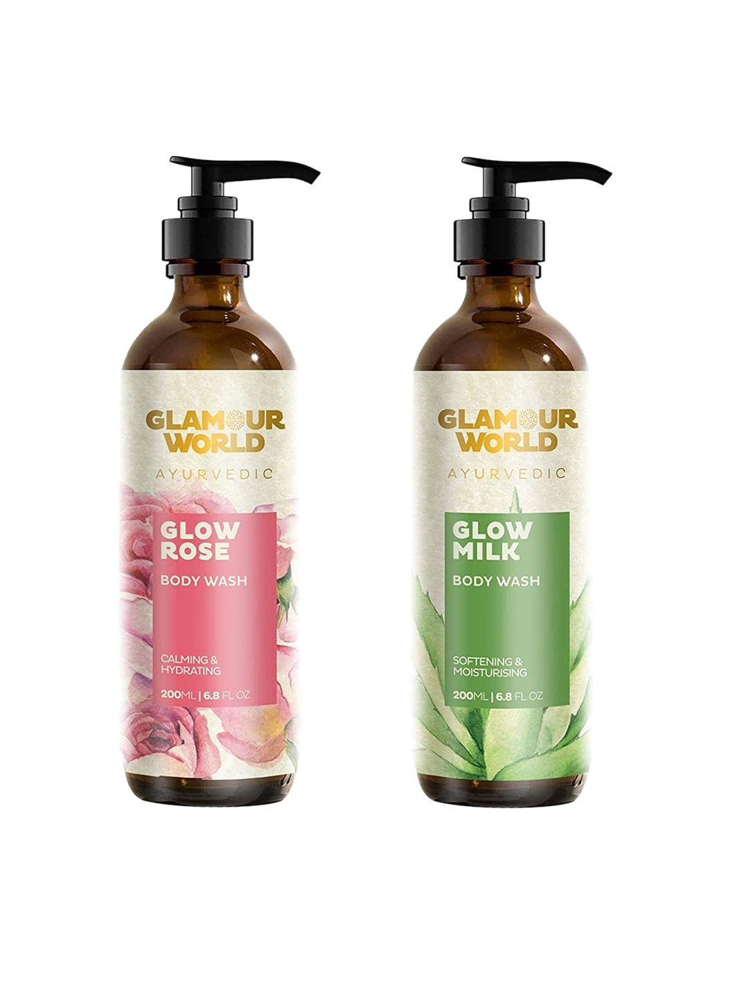 glamour world ayurvedic glow set of 2 rose & milk body wash 200 ml each