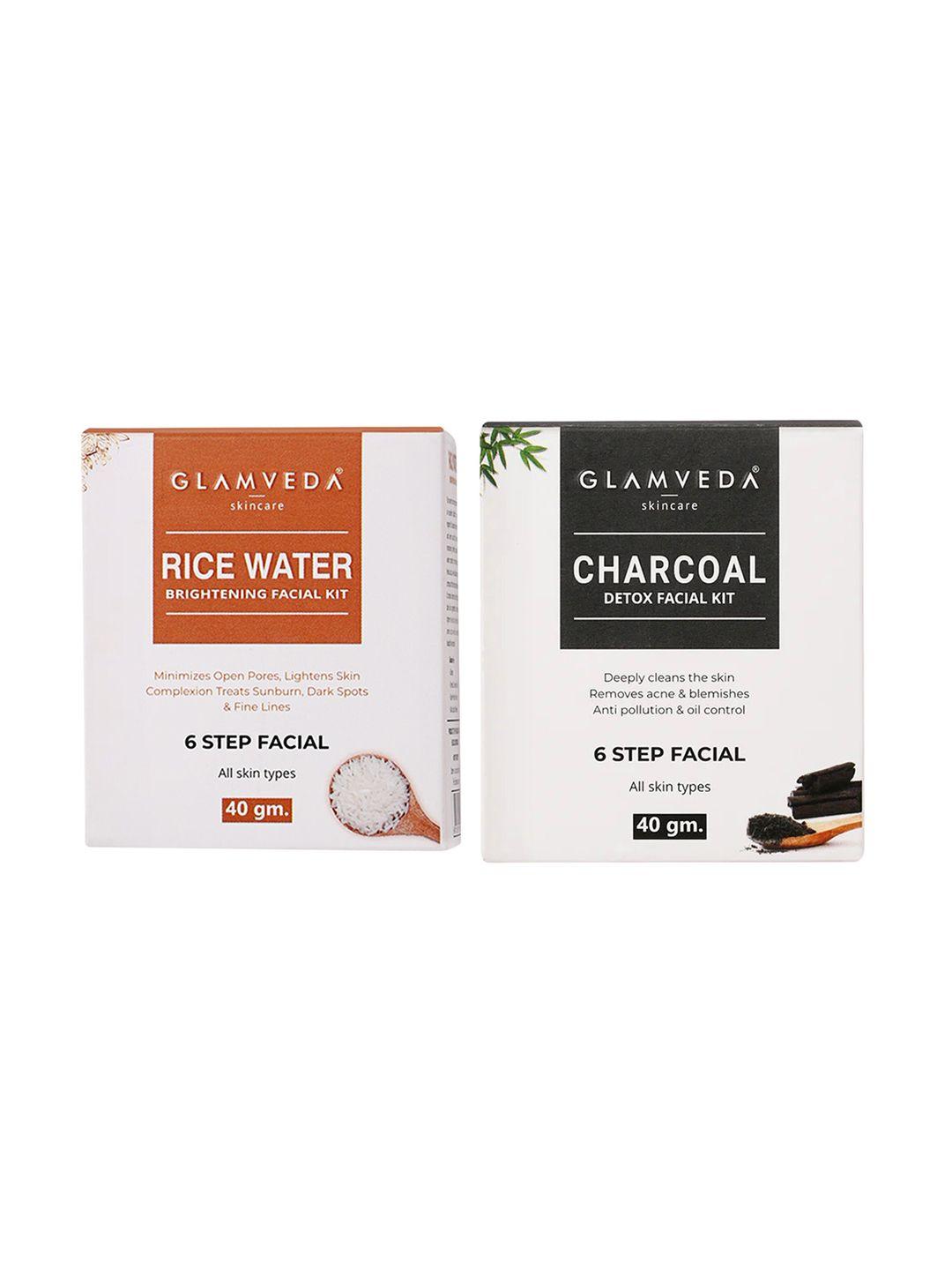 glamveda rice water brightening facial kit & charcoal detox & anti pollution facial kit 40gm each