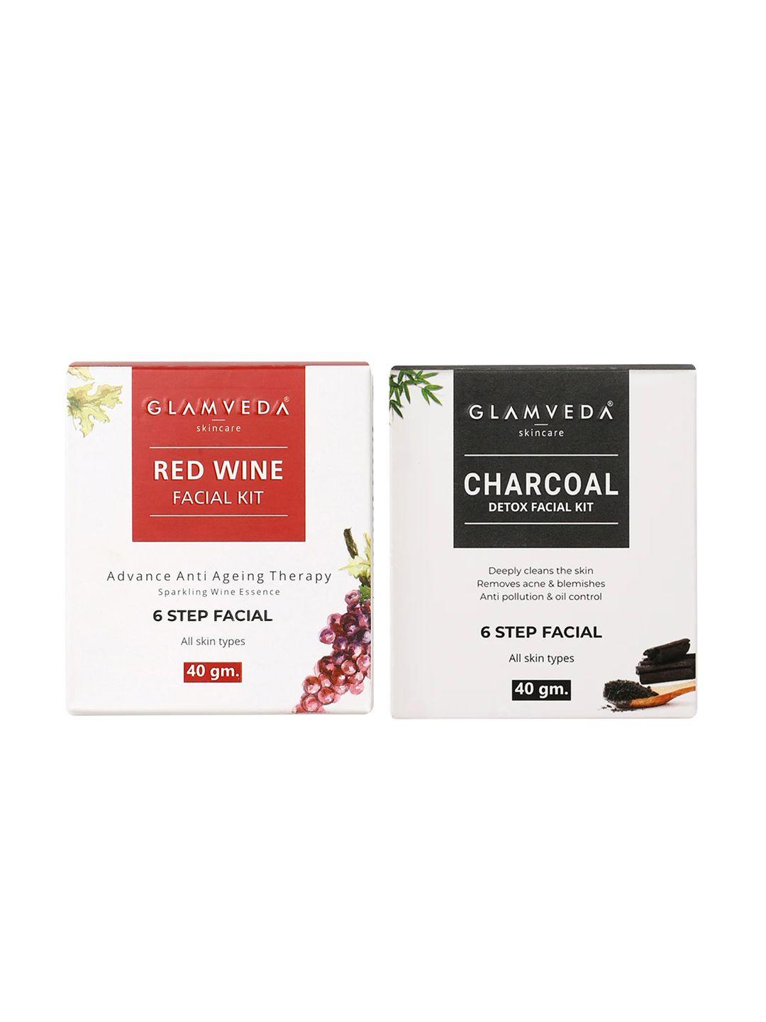 glamveda set of 2 red wine advance anti ageing & charcoal detox facial kit 40gm each