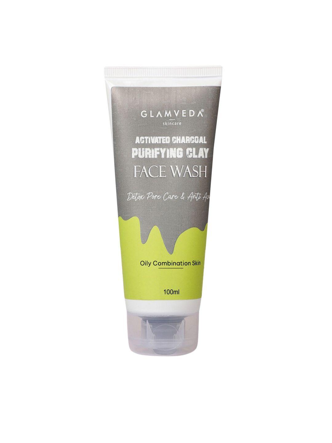 glamveda activated charcoal clay anti-acne for deep cleansing & reduces blackhead face wash 100 ml