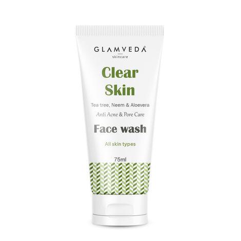 glamveda clear skin tea tree, neem & aloe vera anti acne face wash (75 ml)