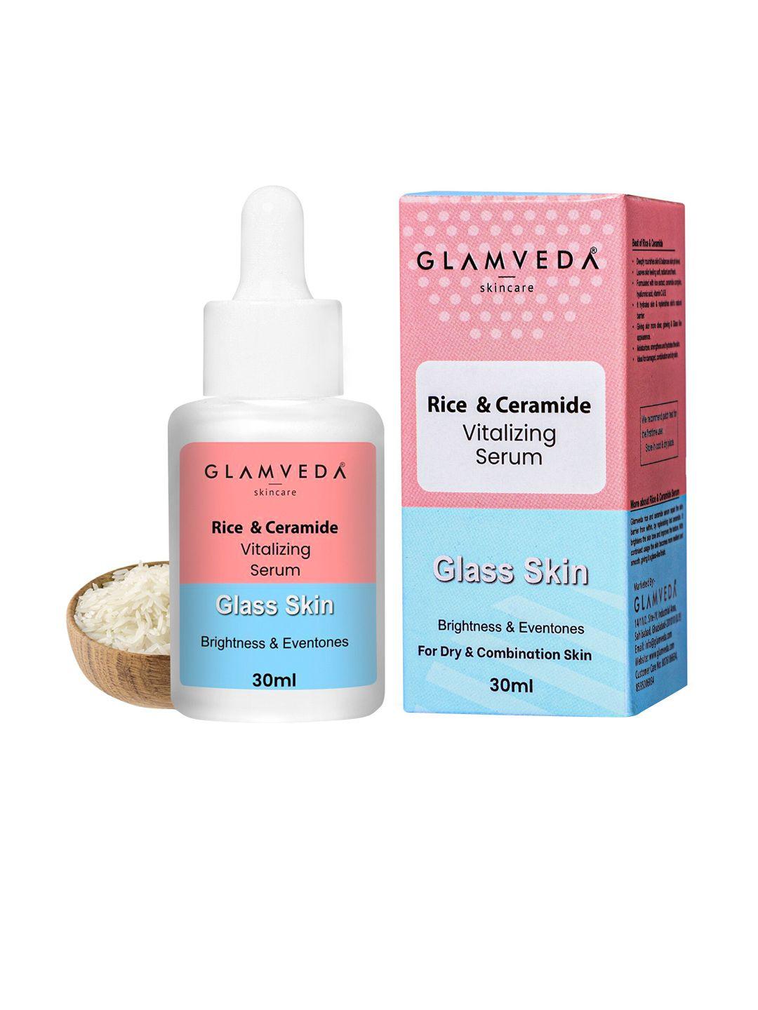 glamveda glass skin korean rice water & ceramide vitalizing serum for nourishing skin 30ml
