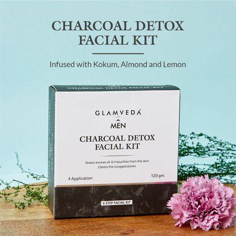 glamveda men charcoal facial kit | 6 steps facial| 120 gm