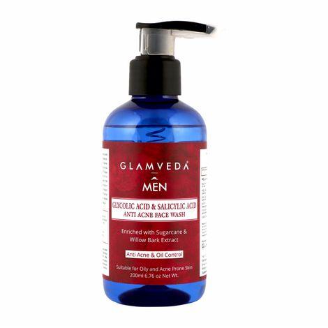 glamveda men glycolic acid & salicylic acid anti acne face wash (200 ml)